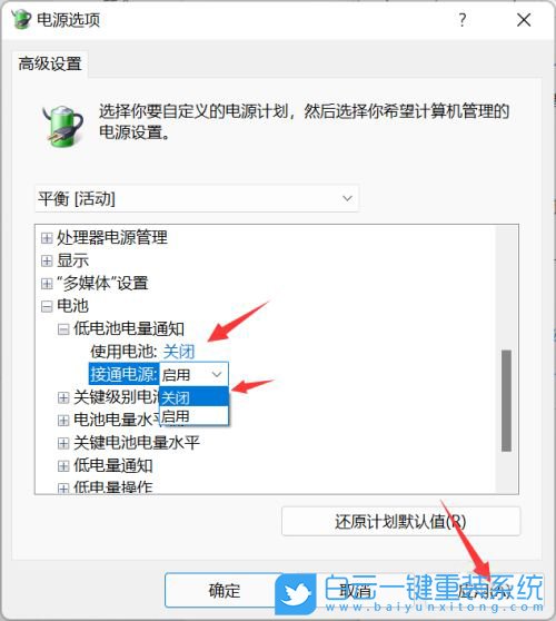 Win11,电池低电量,低电量通知步骤