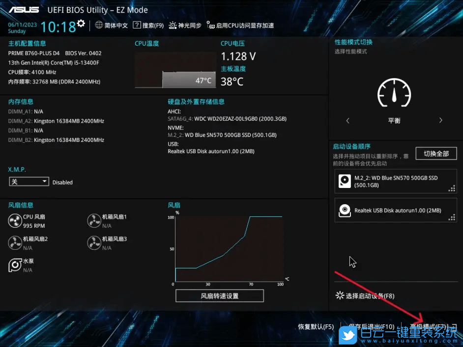 华硕主板,B760主板,USB,电脑关机步骤